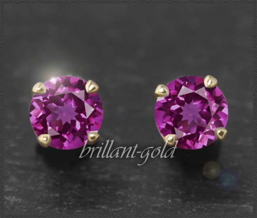 Ohrstecker 585 Gold Rhodolith dunkel rosa 4,5,6,7mm